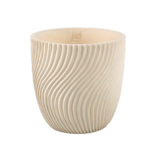 Lianna Cream Cement Round Pot Line Pattern XL