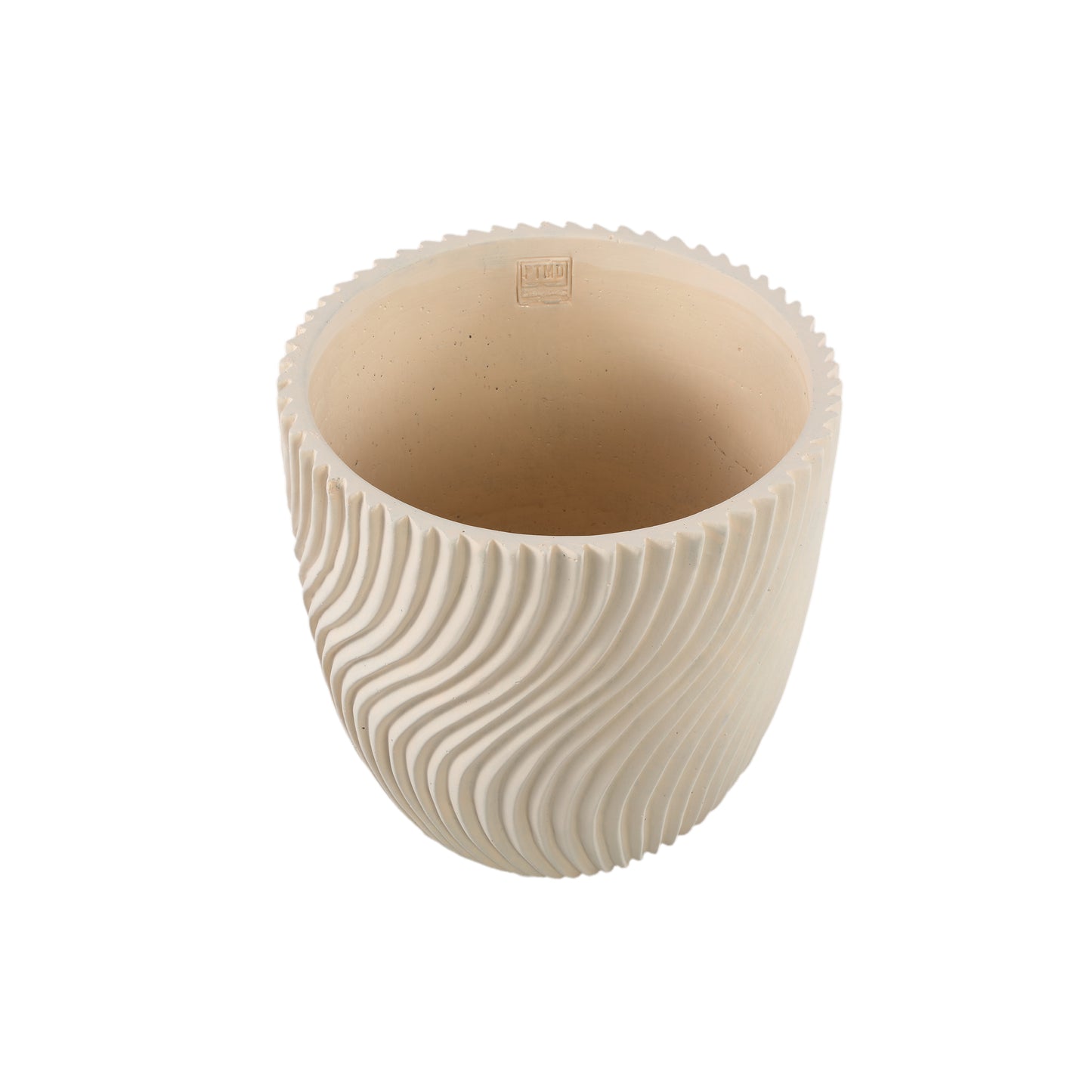 Lianna Cream Cement Round Pot Line Pattern XL