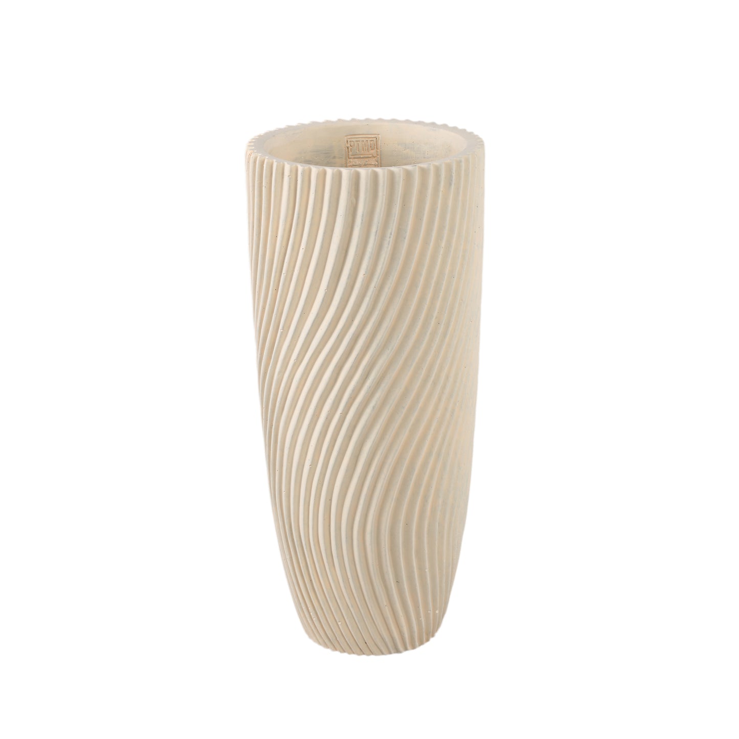 Lianna Cream Cement Round Vase Line Pattern M