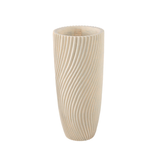 Lianna Cream Cement Round Vase Line Pattern M
