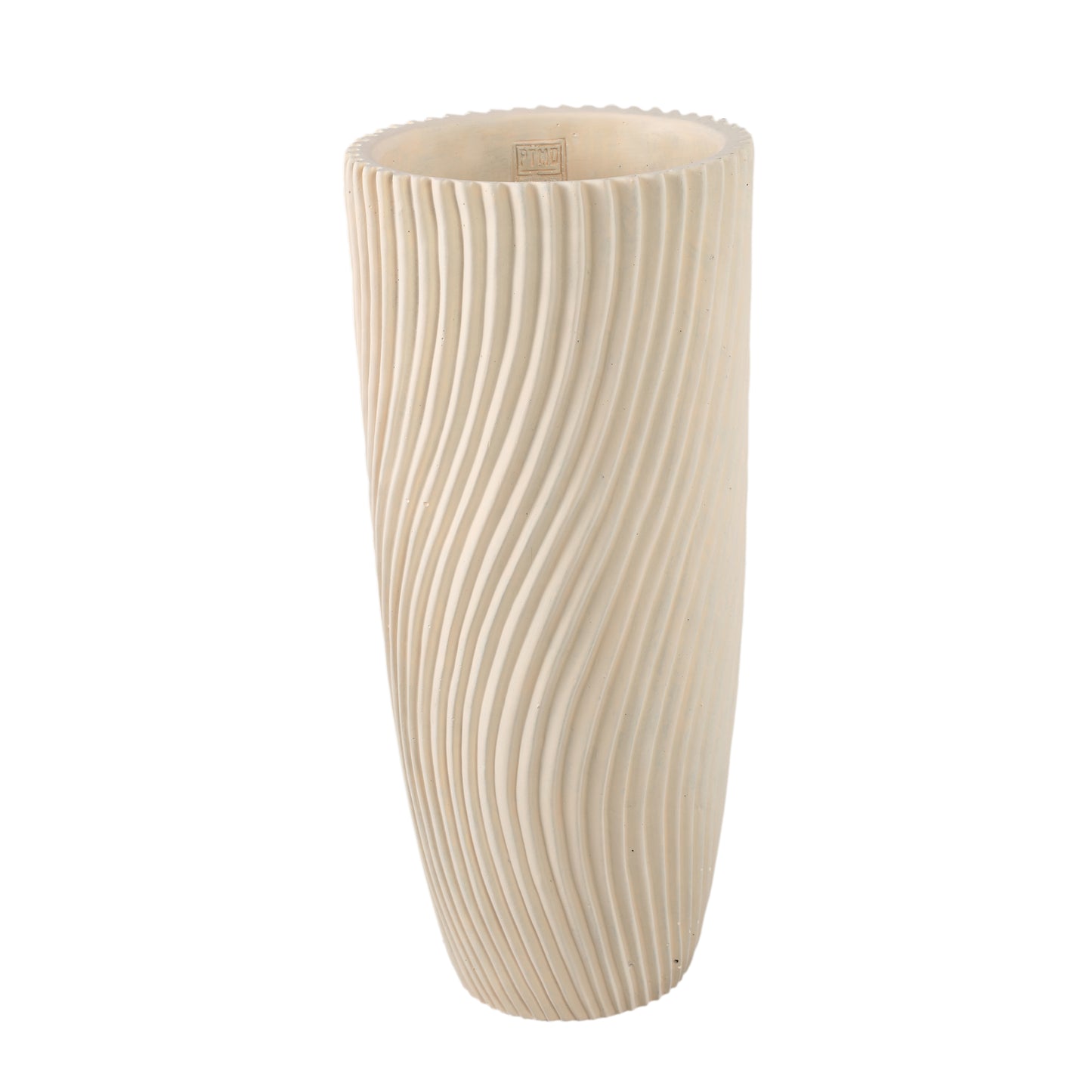 Lianna Cream Cement Round Vase Line Pattern L