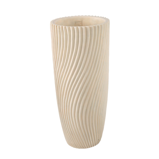 Lianna Cream Cement Round Vase Line Pattern L