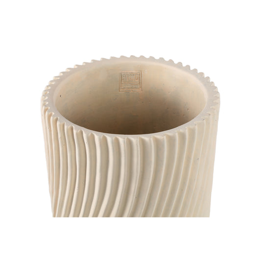 Lianna Cream Cement Round Vase Line Pattern L