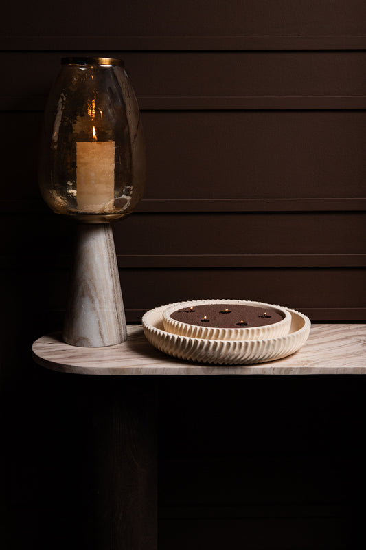 Lianna Cream Cement Round Bowl With Line Pattern L