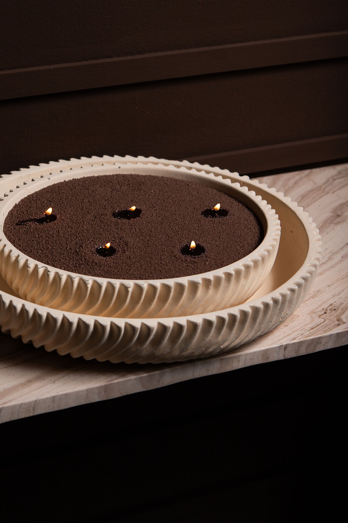 Lianna Cream Cement Round Bowl With Line Pattern L