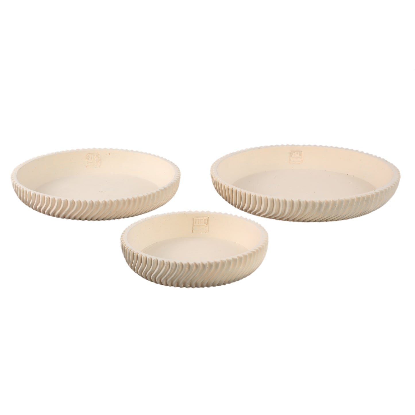 Lianna Cream Cement Round Bowl With Line Pattern L