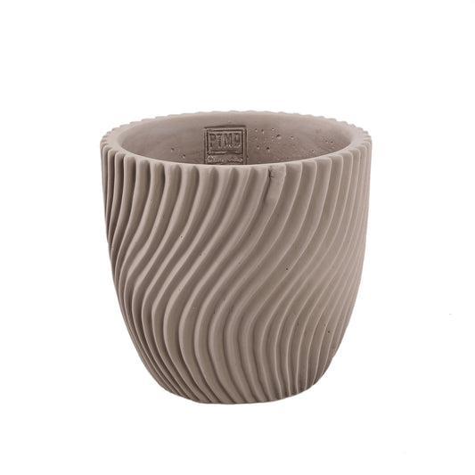 Lianna Beige Cement Round Pot Line Pattern L