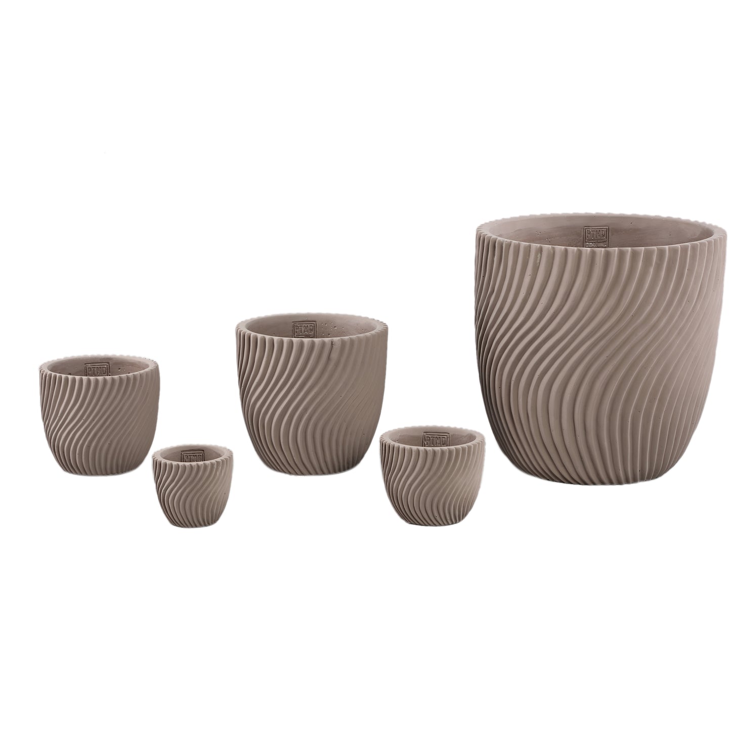 Lianna Beige Cement Round Pot Line Pattern L