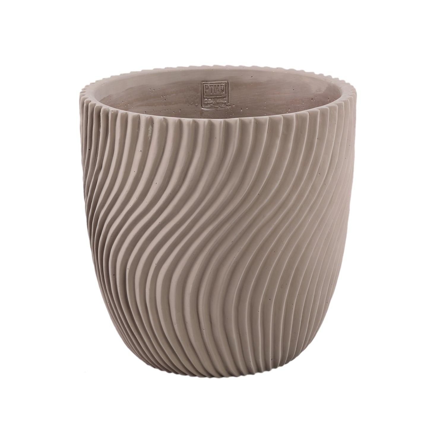 Lianna Beige Cement Round Pot Line Pattern XL