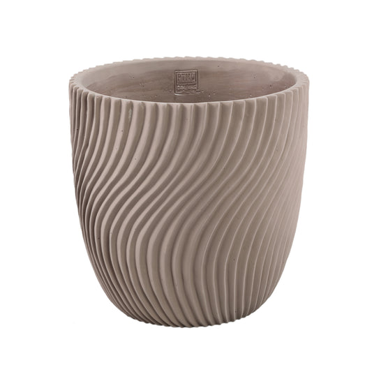 Lianna Beige Cement Round Pot Line Pattern XL