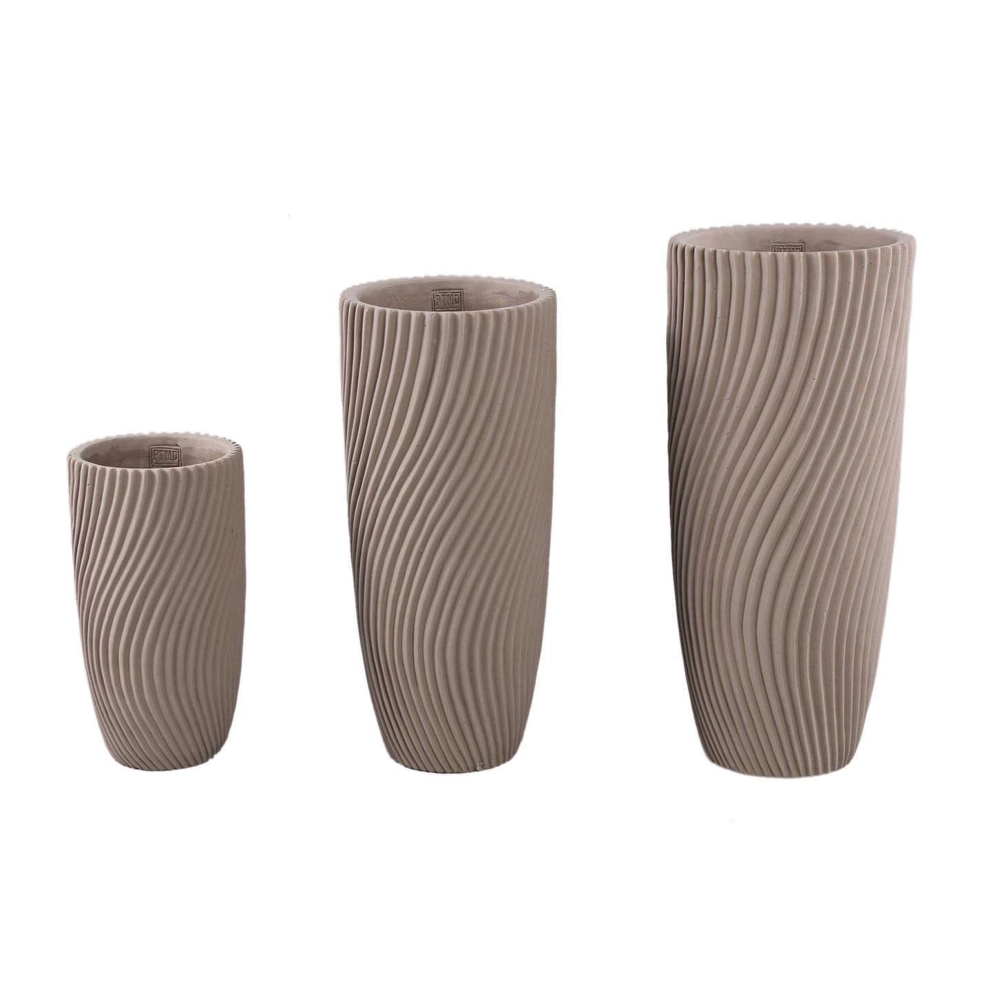 Lianna Beige Cement Round Vase Line Pattern L