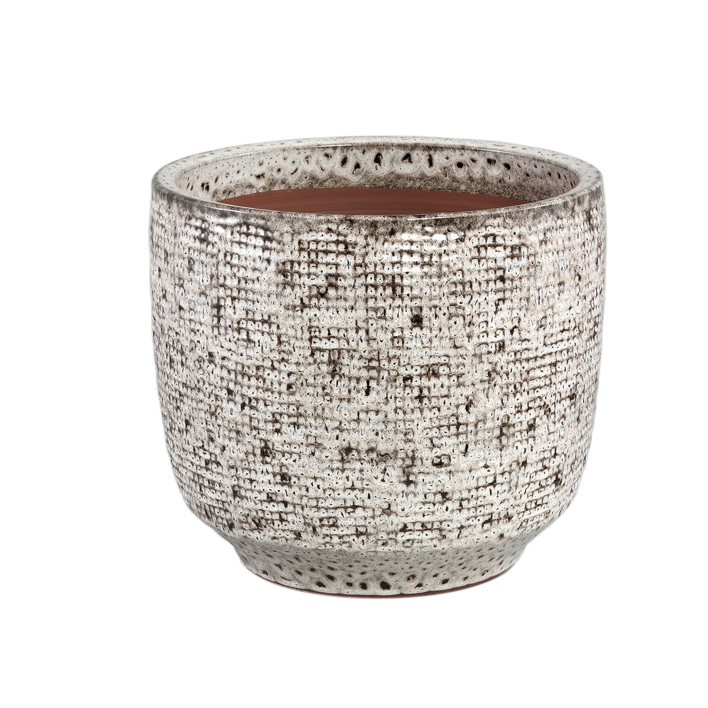 Elana White Round Ceramic Pot With Grey Pattern XL