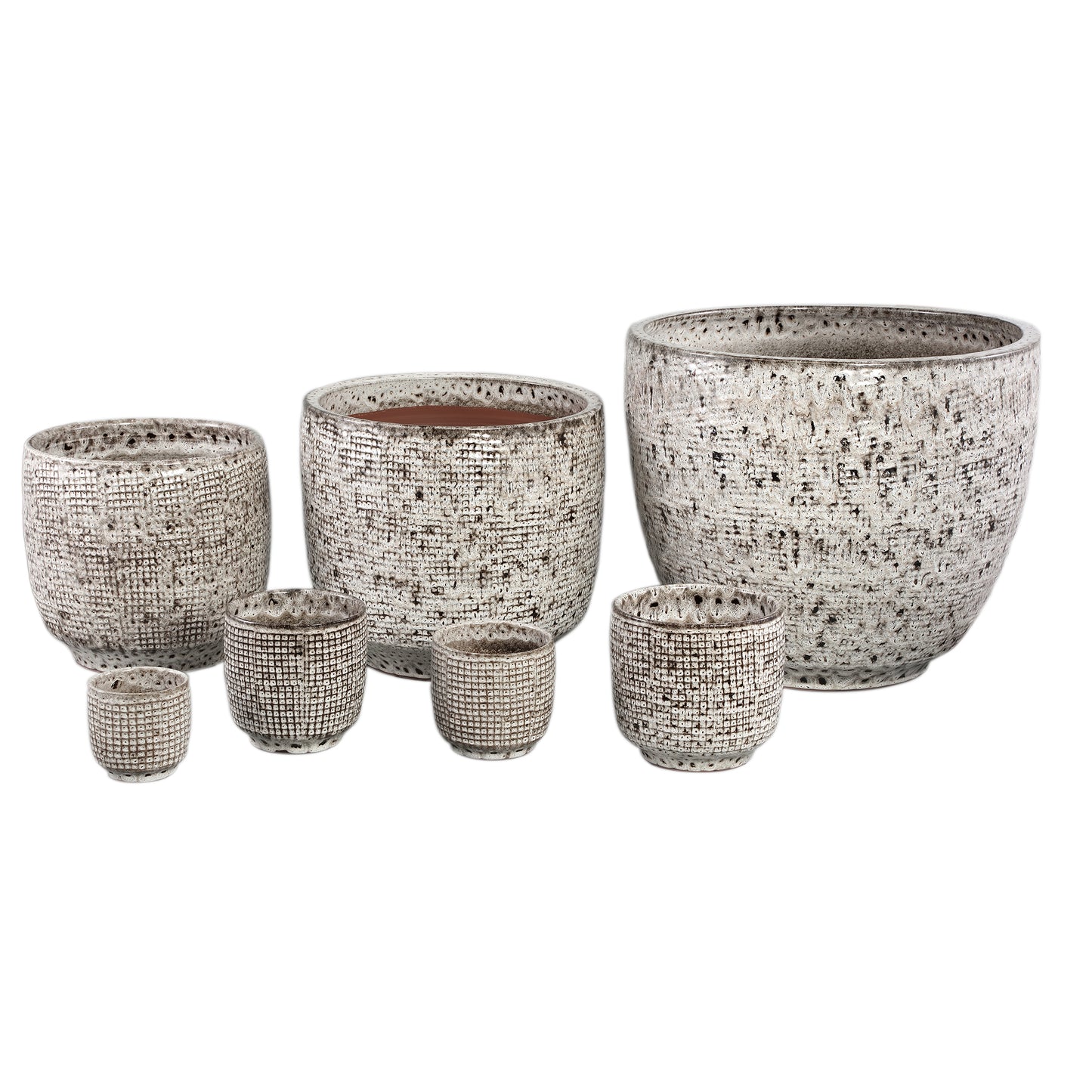 Elana White Round Ceramic Pot With Grey Pattern XL