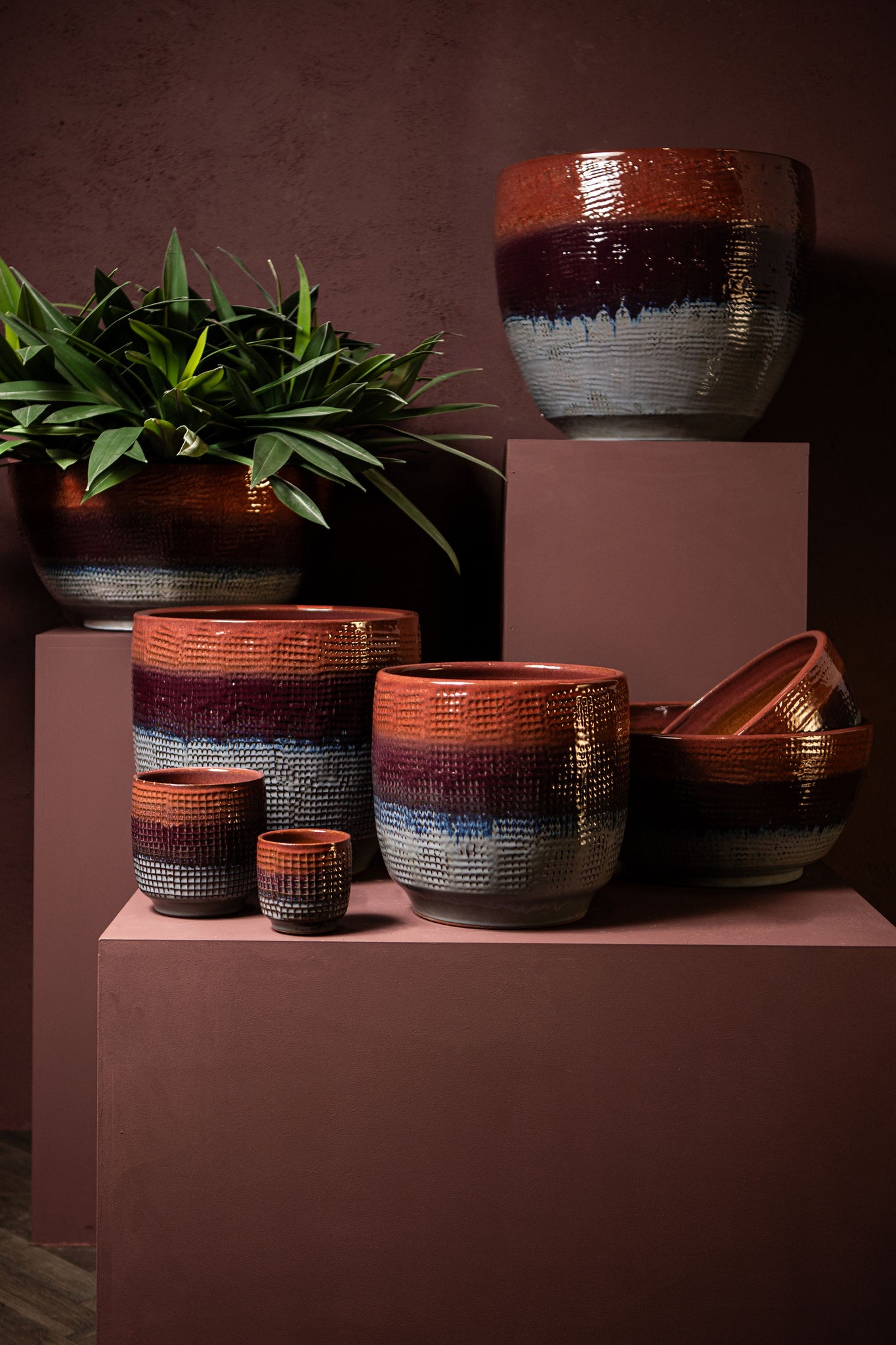 Elana Purple Round Ceramic Pot Ombre Pattern XL