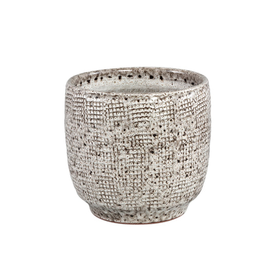 Elana White Round Ceramic Pot With Grey Pattern L