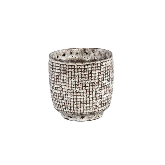 Elana Witte Ronde Keramische Pot Met Grijs Patroon Set Van 8 Stuks S - 8 Sets 16.5x16.5x16.5 cm