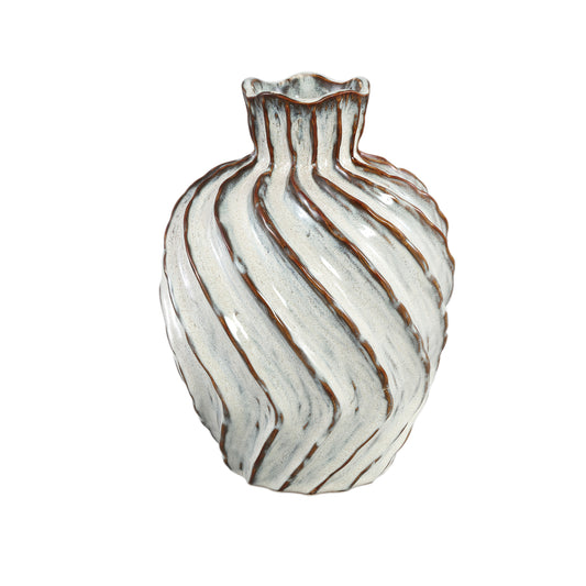 Marel White Round Ceramic Vase Swirl Lines L