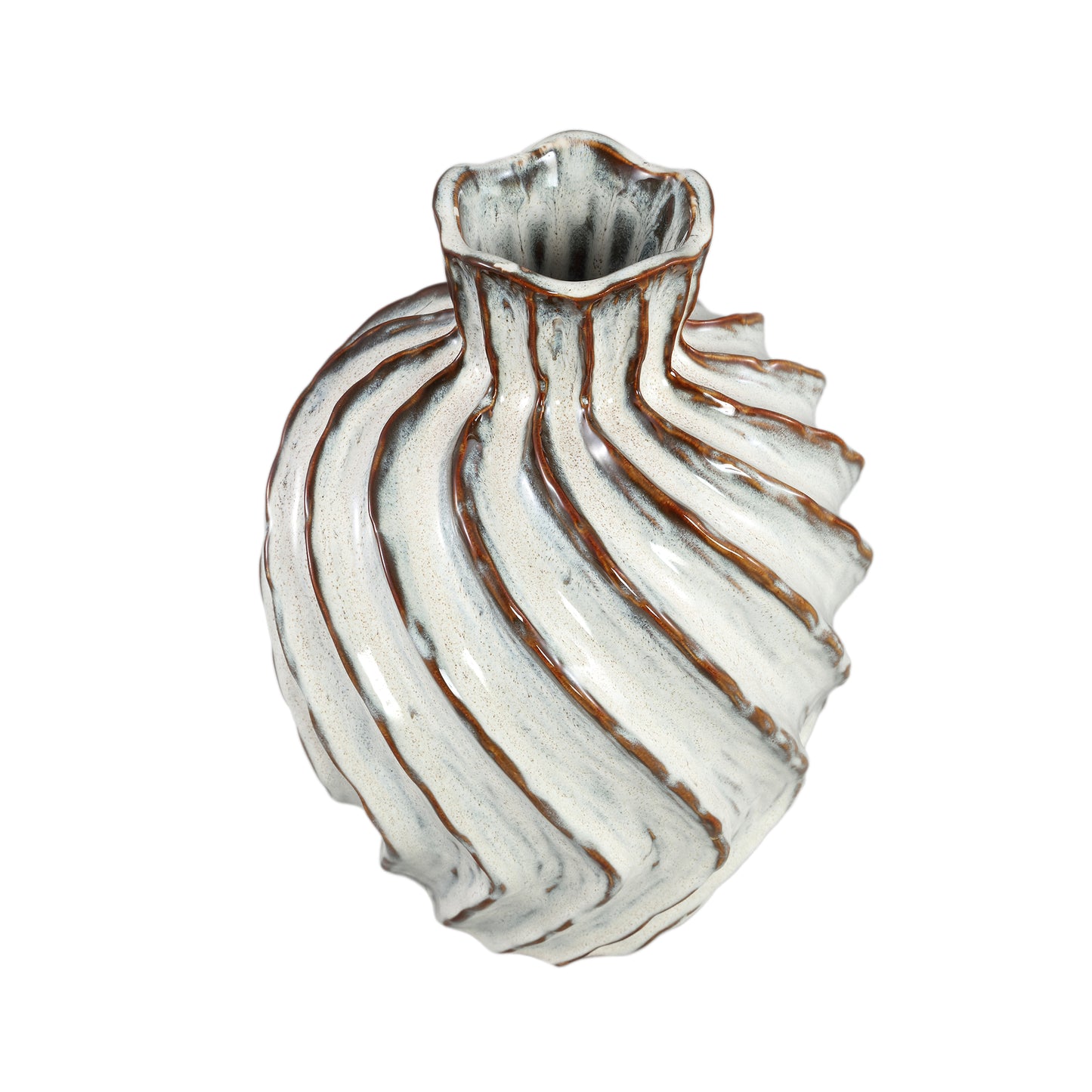 Marel White Round Ceramic Vase Swirl Lines L