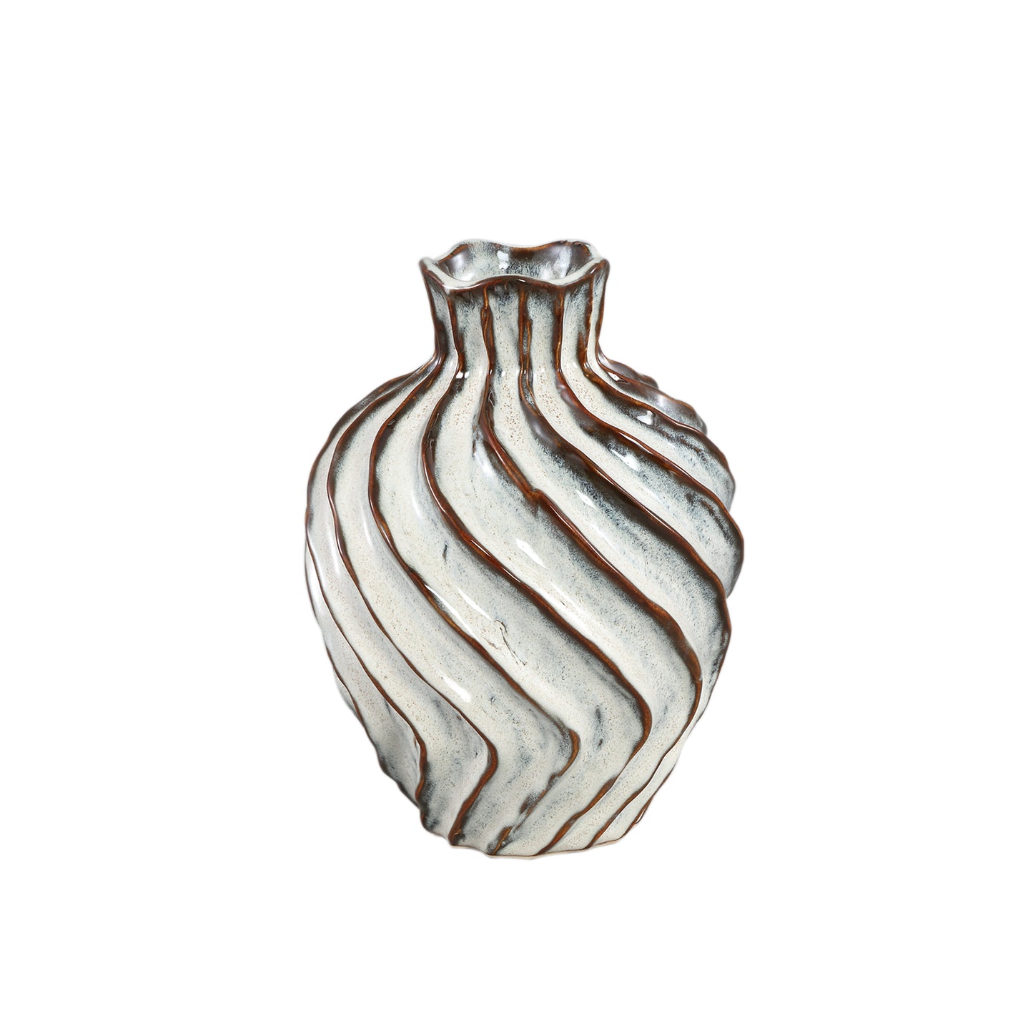 Marel White Round Ceramic Vase Swirl Lines M