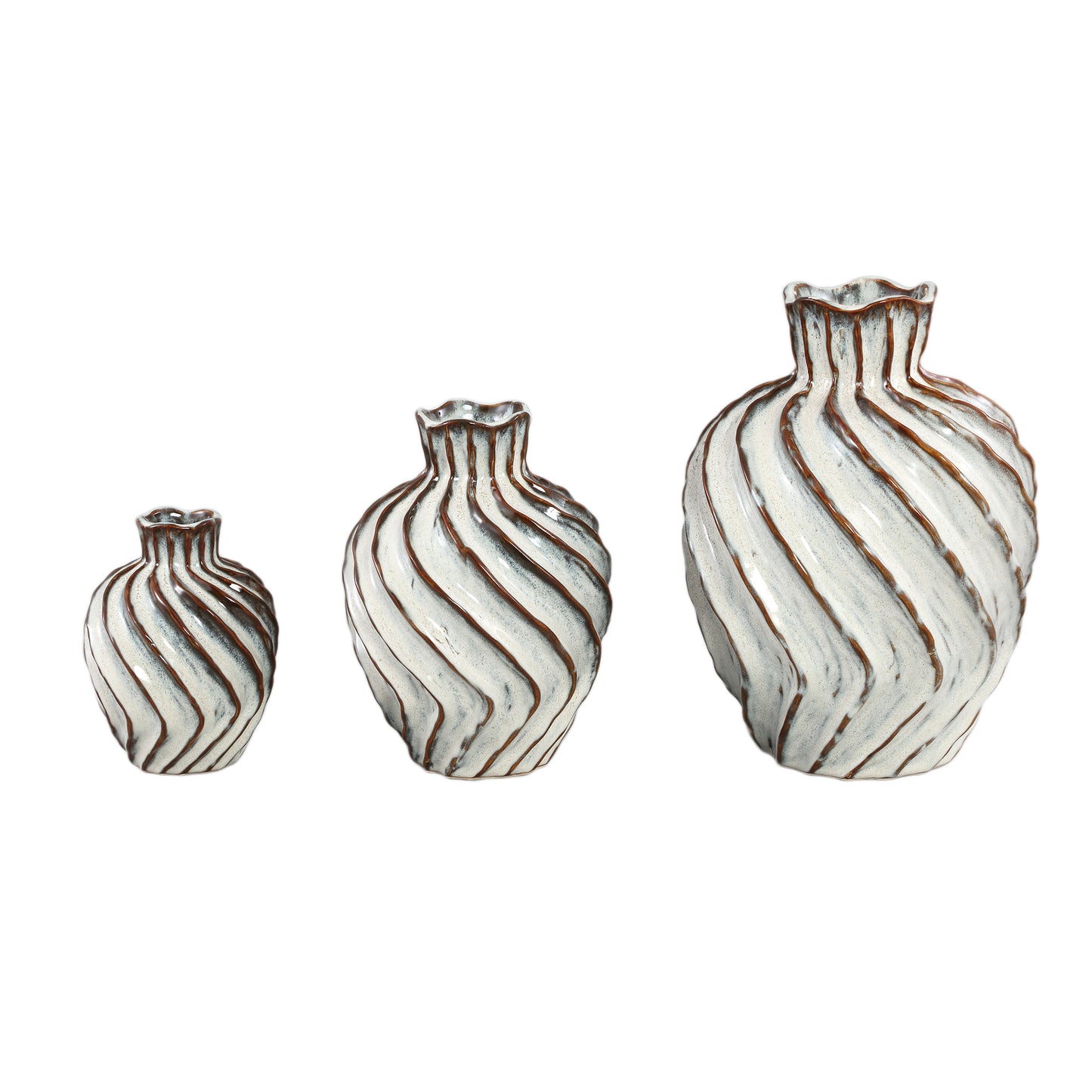 Marel White Round Ceramic Vase Swirl Lines M