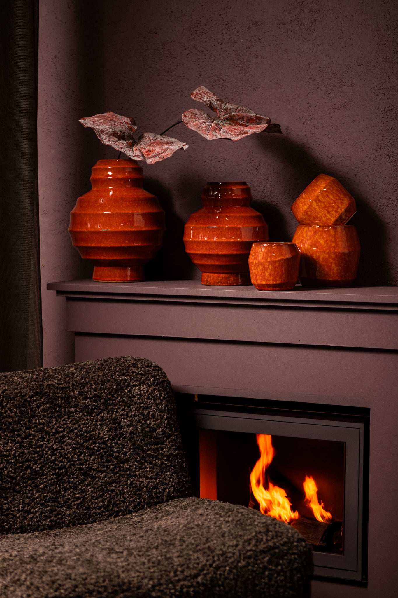 Portian Orange Glazed Ceramic Vase Layered S