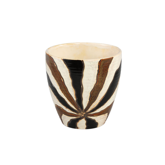 Evelin Dark Brown Round Ceramic Pot With Lines L