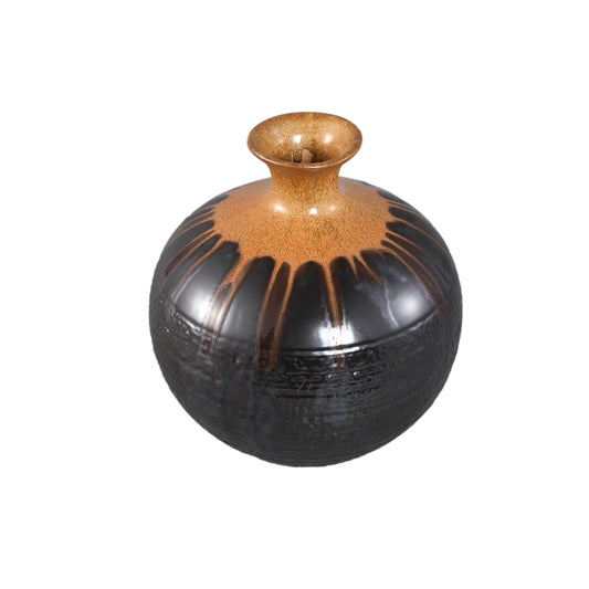 Darlan Gun Metal Bulby Ceramic Vase Beige Top L