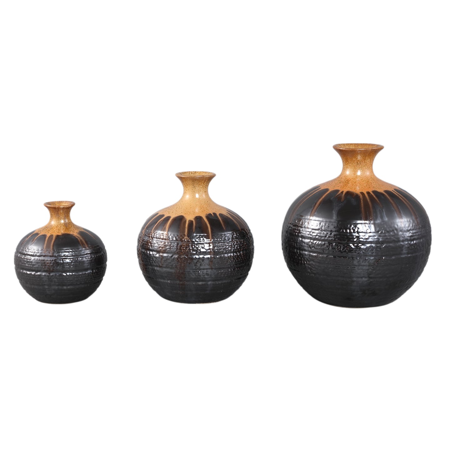 Darlan Gun Metal Bulby Ceramic Vase Beige Top L