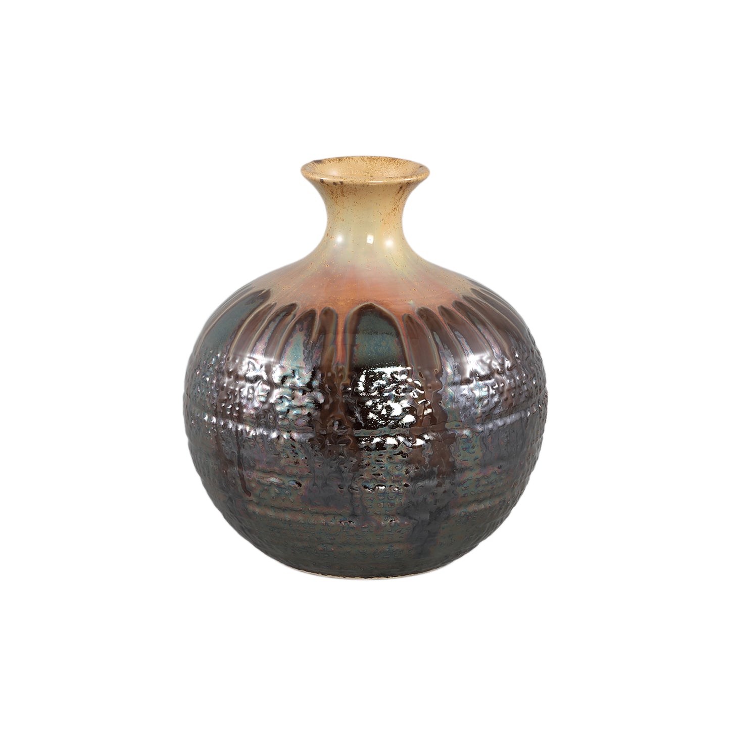 Darlan Gun Metal Bulby Ceramic Vase Beige Top M