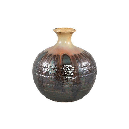Darlan Gun Metal Bulby Ceramic Vase Beige Top M