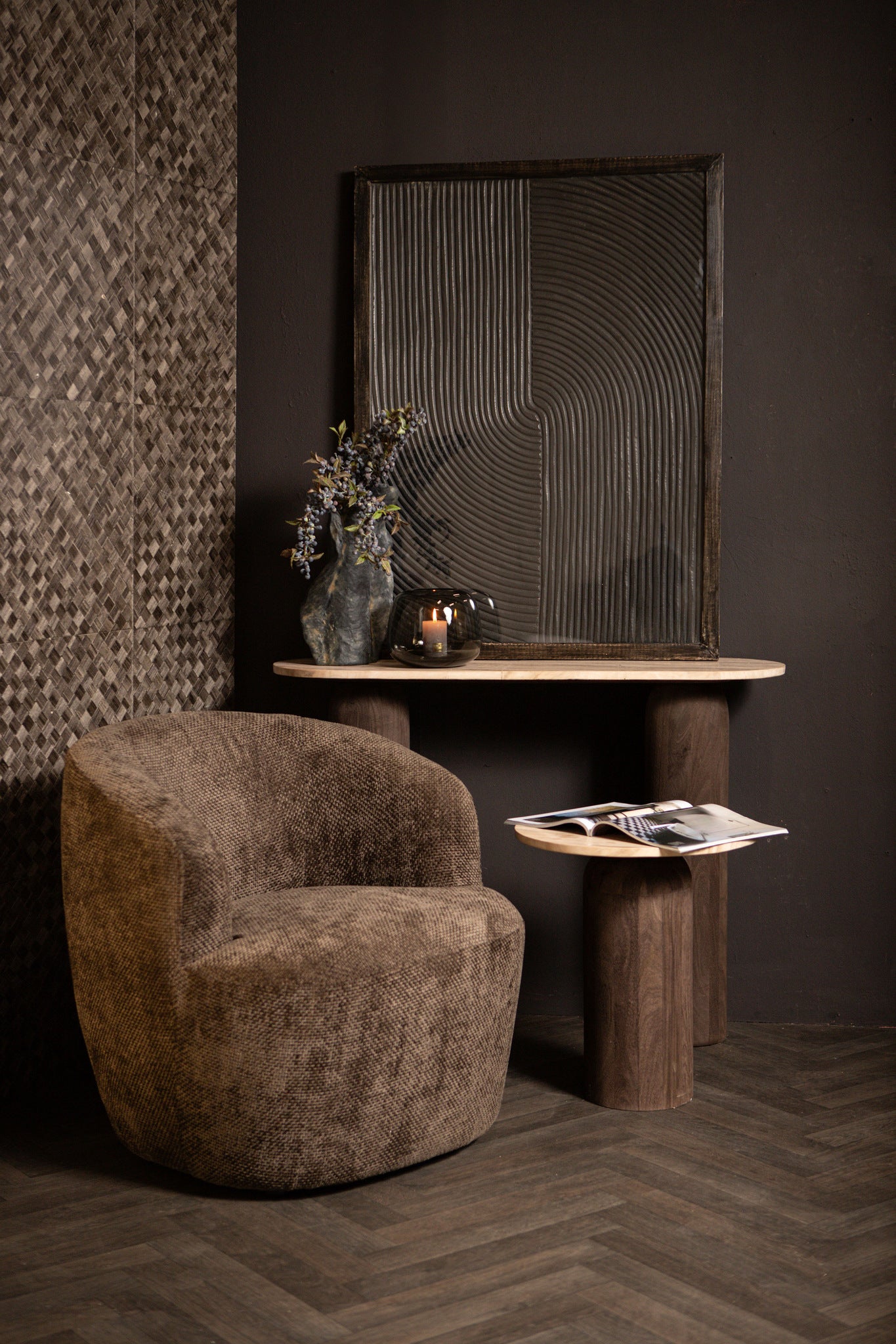 Elasah Black Wooden Rect Wall Panel Line Pattern