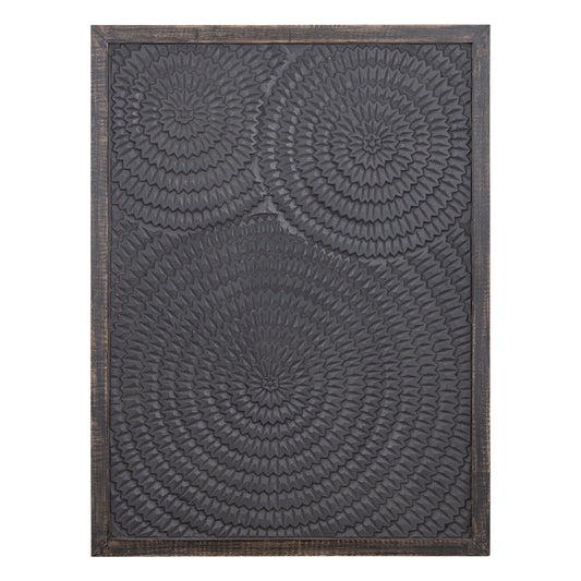 Levya Black Wooden Rect Wall Panel Round Pattern