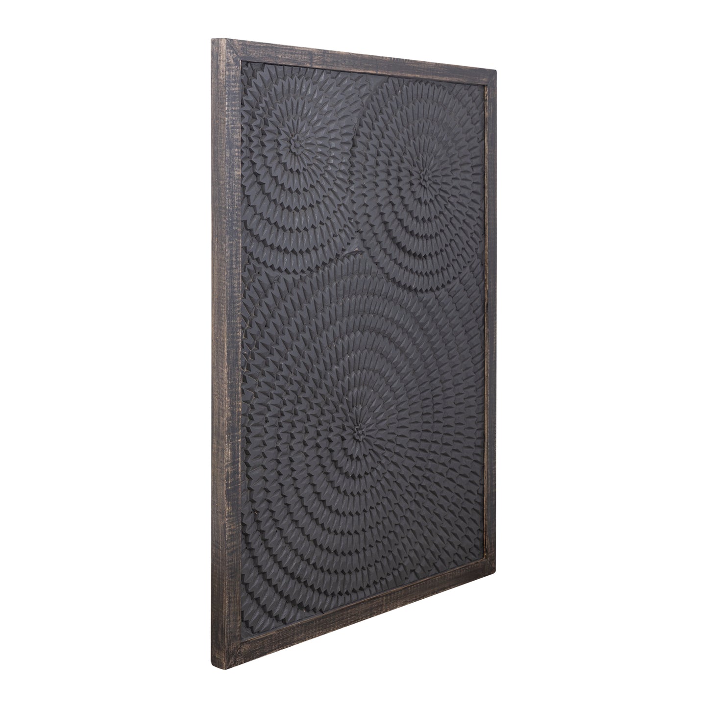 Levya Black Wooden Rect Wall Panel Round Pattern