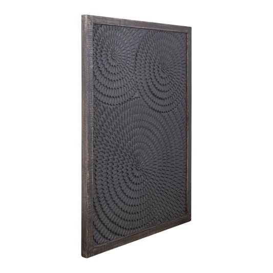 Levya Black Wooden Rect Wall Panel Round Pattern