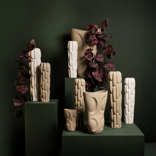 Seanis Grey Round Ceramic Vase Block Pattern L