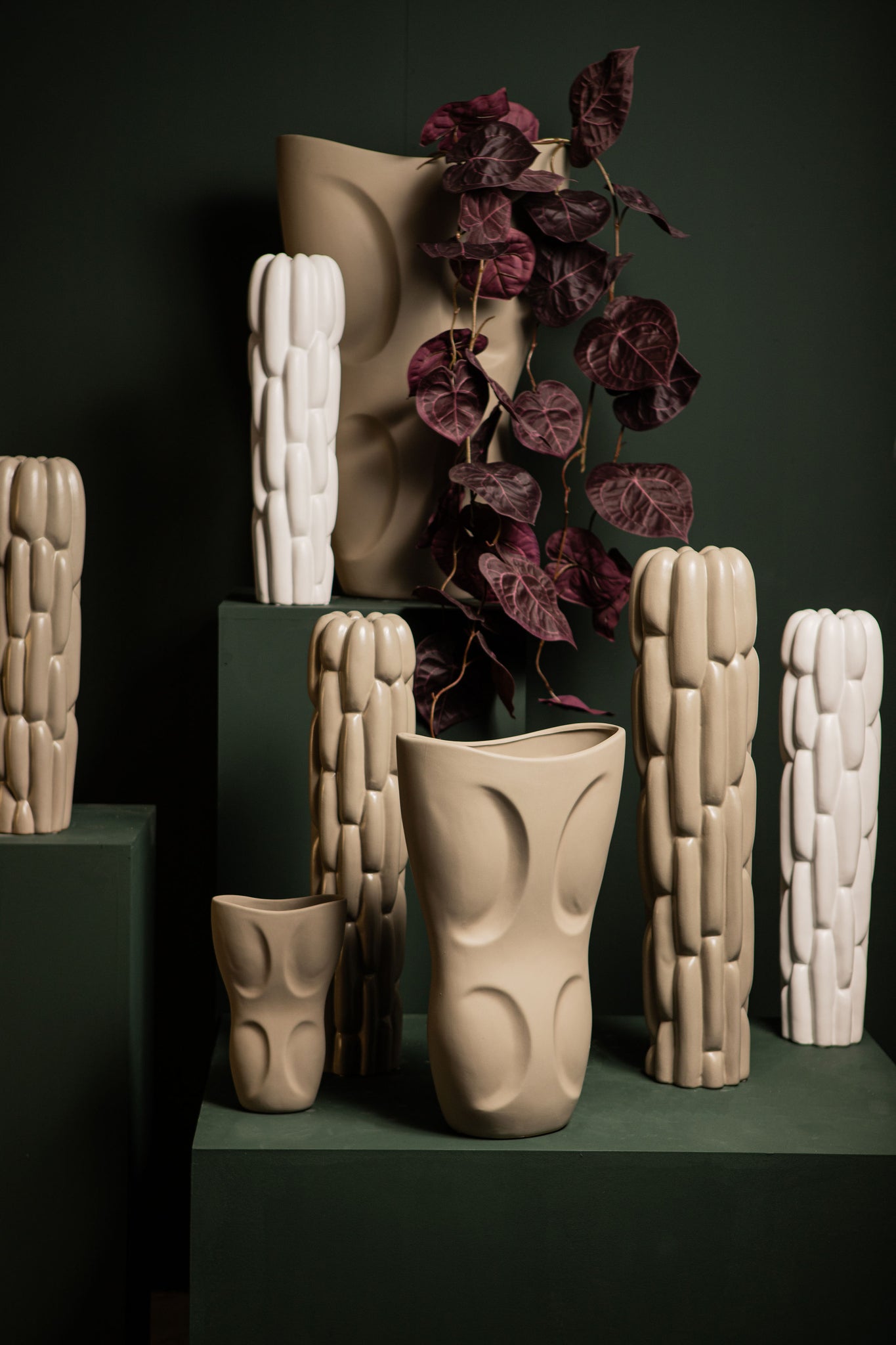 Seanis White Round Ceramic Vase Block Pattern S