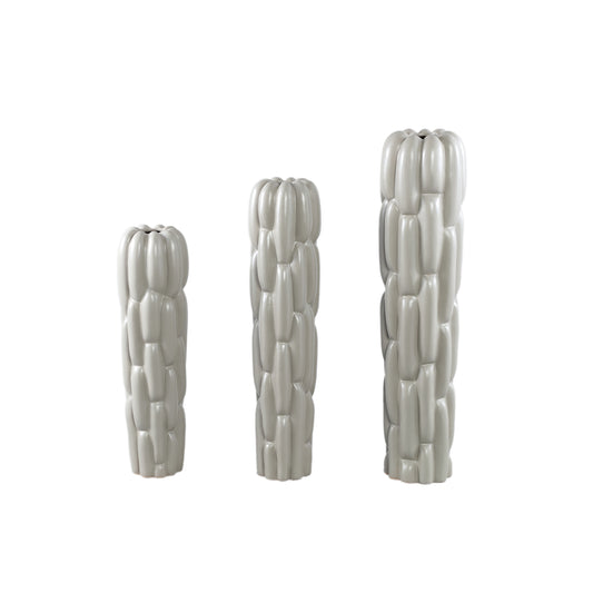 Seanis Grey Round Ceramic Vase Block Pattern S