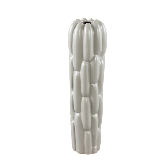 Seanis Grijze Ronde Keramische Vaas Blokpatroon Set van 2 - 2 Sets 51x14x14 cm
