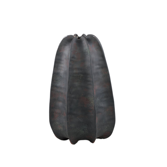 Grayson Black Ceramic Round Ribbed Vase High