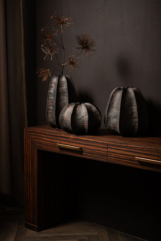 Grayson Black Ceramic Round Ribbed Vase High