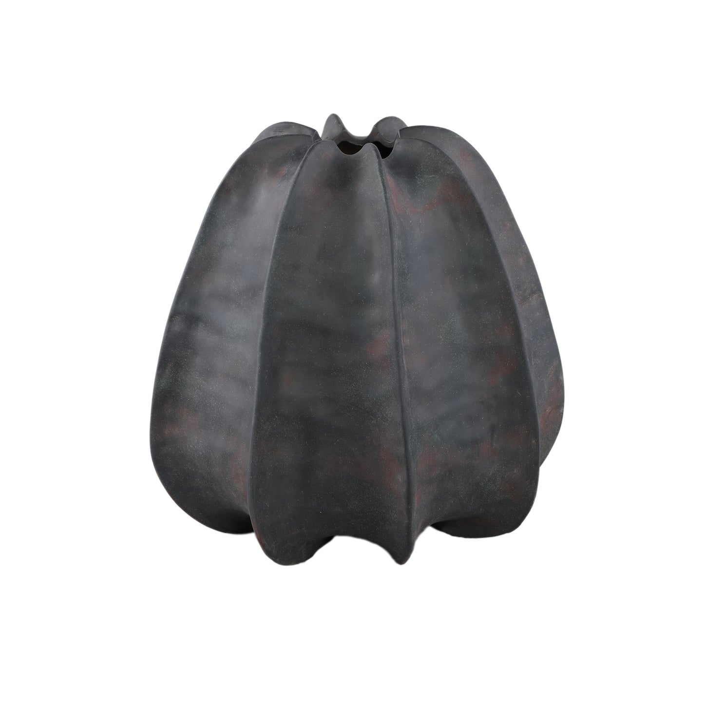 Grayson Black Ceramic Round Ribbed Vase Wide