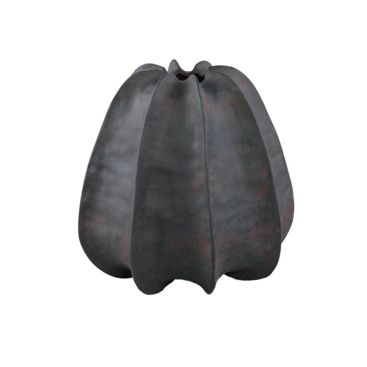 Grayson Black Ceramic Round Ribbed Vase Wide