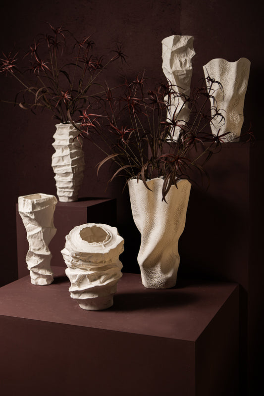 Aharon White Ceramic Irregular Shaped Vase Slim S