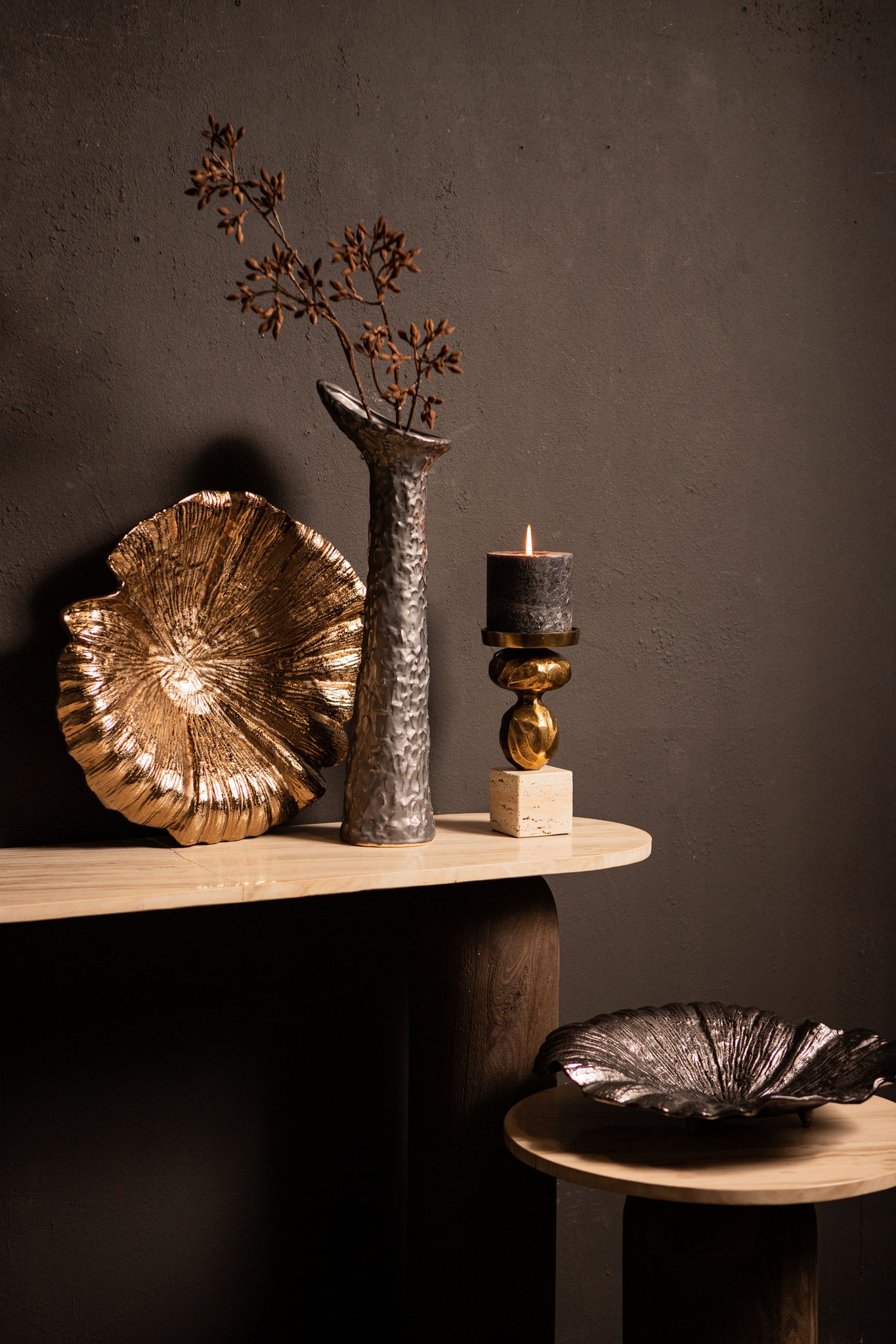 Shennen Antracite Ceramic Vase Leave Shaped Top L