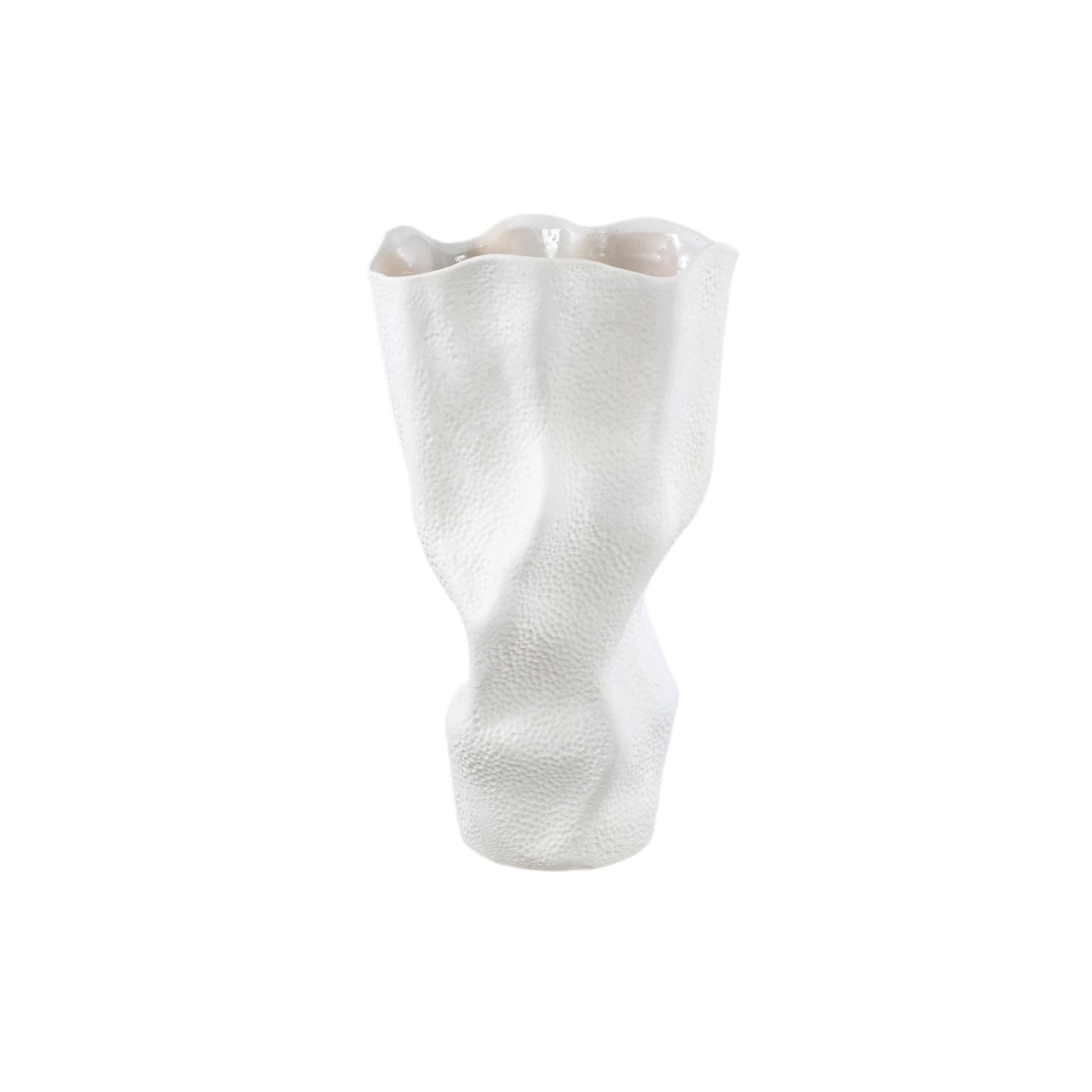 Violettee White Ceramic Wavy Vase Dot Pattern L