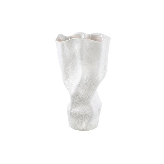 Violettee White Ceramic Wavy Vase Dot Pattern L