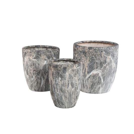 Miah Grijze Keramische Pot Set Van 3 Met Marmereffect 42x40x40 cm