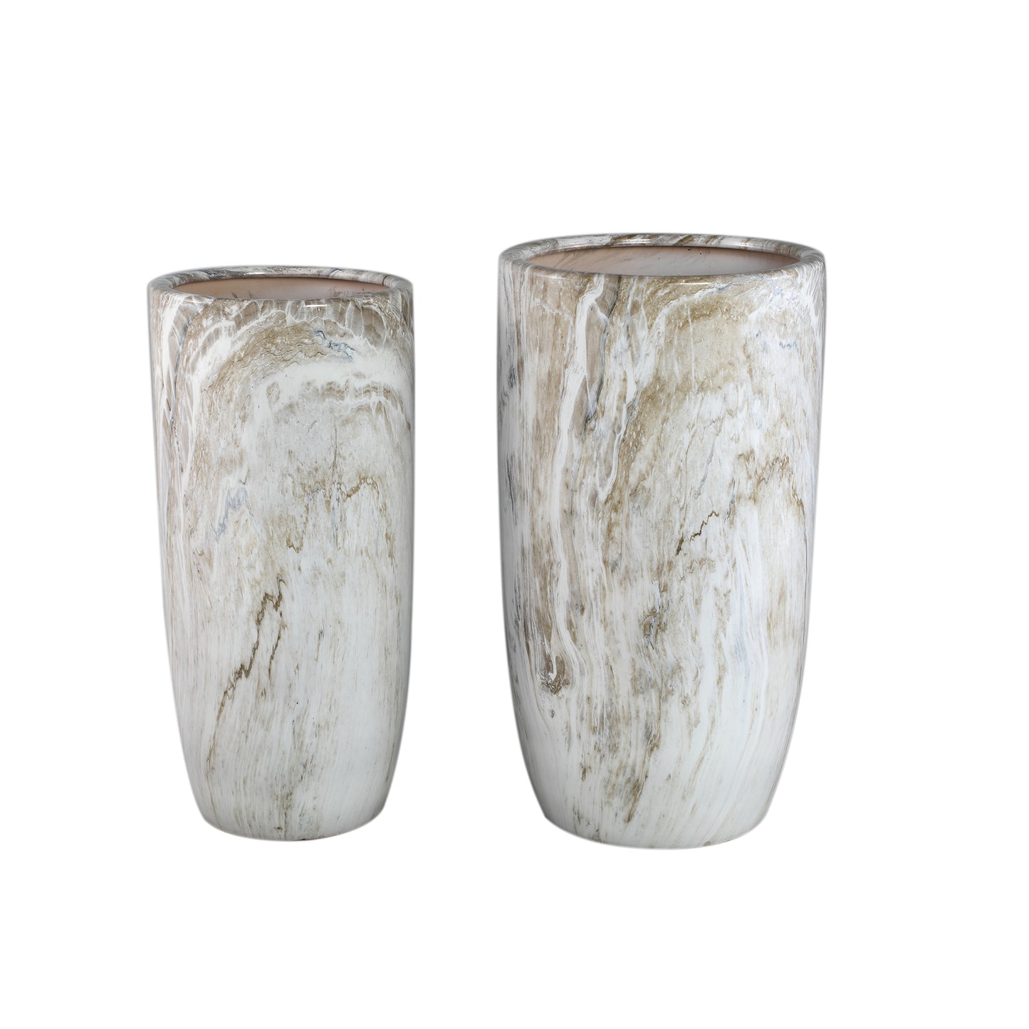 Miah Beige Ceramic Marble Look Pot Set Of 2 High