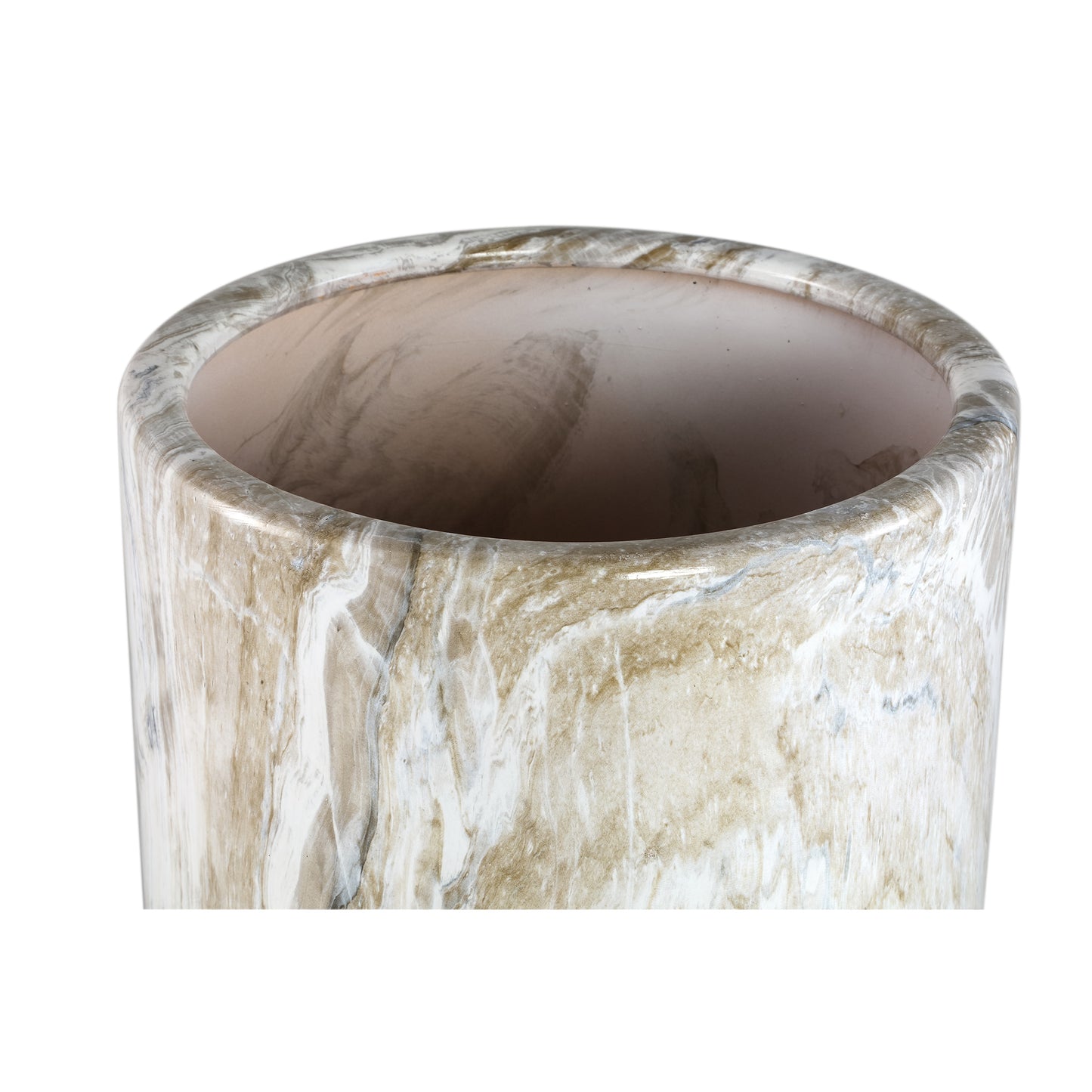 Miah Beige Ceramic Marble Look Pot Set Of 2 High