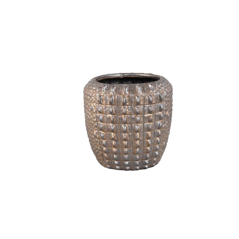 Crocco Bronzen Keramische Ronde Pot Krokodilpatroon Set van 2 Stuks S 25x26x26 cm